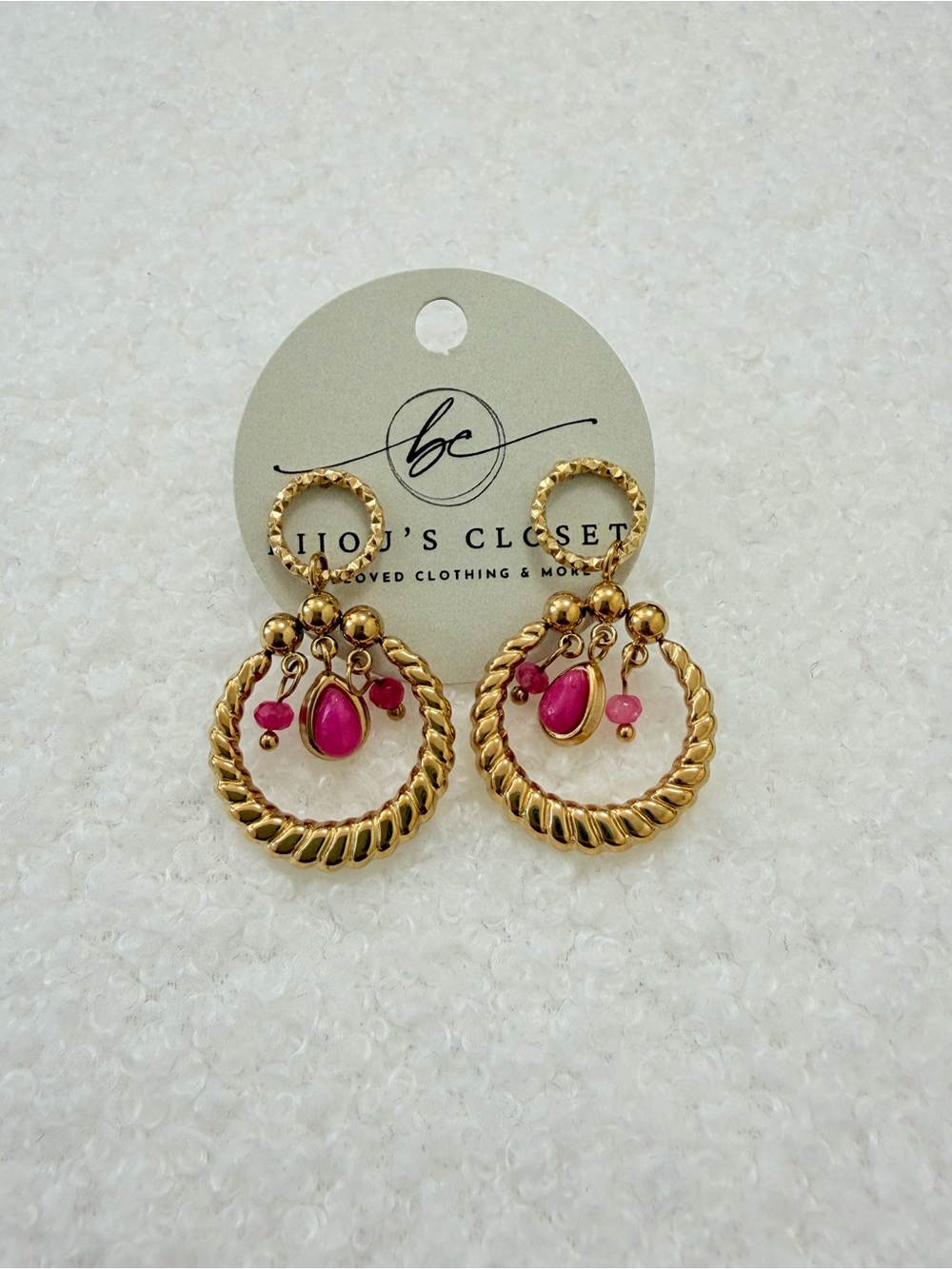 Gold Hoop Earrings with Fuchsia Bead Accents by Closet